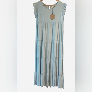 Light Blue Sleeveless Tiered Dress